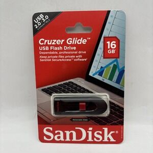 New SanDisk Cruzer Glide 16GB USB Flash Drive, USB 2.0/3.0 Compatible